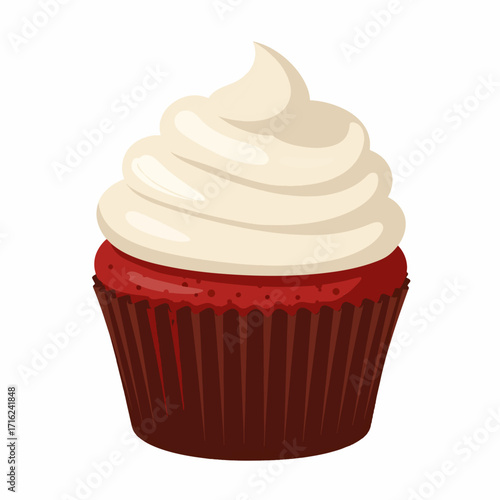 Delectable red velvet cupcake with creamy frosting, perfect for celebrations and sweet indulgences