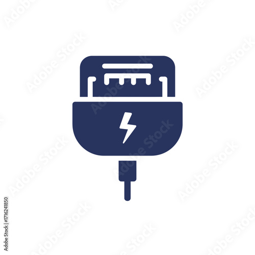 Electric razor charging port icon in dark blue color  