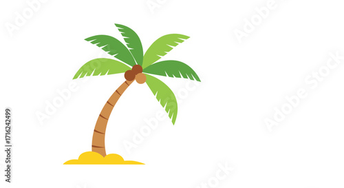 A solitary palm tree stands tall on a sandy island in a tropical paradise.