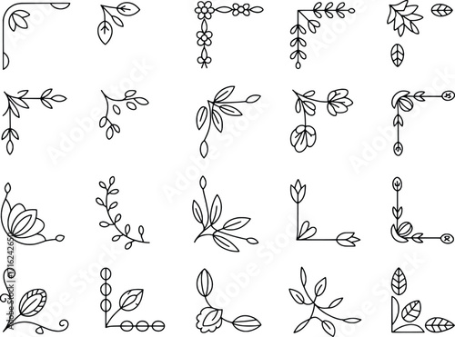 Collection of elegant floral and swirl decorative corner accents for design projects