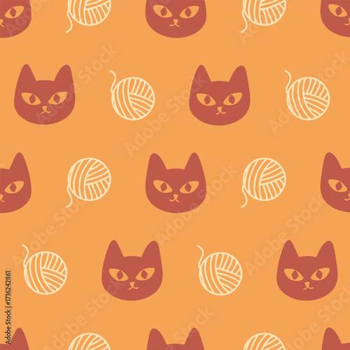 Cute orange cat face seamless pattern