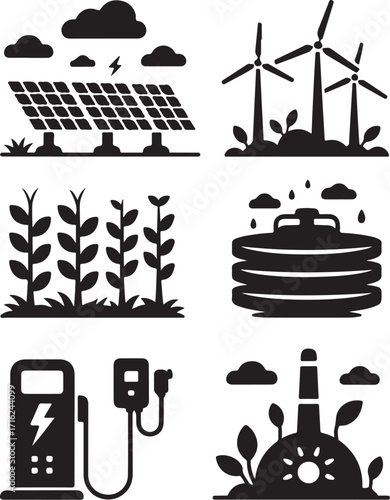 Clean energy solutions icons renewable power sustainable future