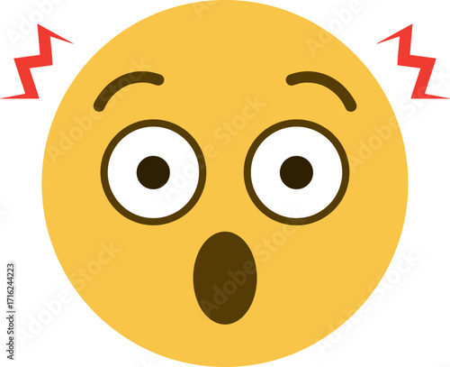 Simple Flat Illustration Shocked Face Emoticon with Red Lightnings Expression
