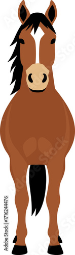 Simple Cartoon Style Full Body Horse Illustration Standing Front View