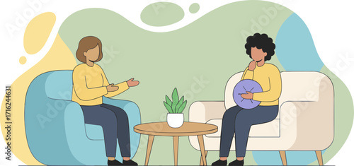Modern Flat Style Two Person in Therapy Session Illustration Design