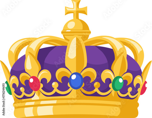 Flat Style Detailed Crown Royal Symbol Gold Purple Illustration
