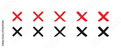 Collection of cross mark vector symbols. These hand-drawn style icons represent a simple, modern way to show deletion or rejection. Suitable for presentations and digital projects