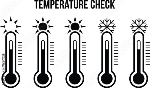 Temperature Check Icons: Hot Sun and Cold Snowflake Thermometers