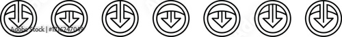 A Row of Identical Downward Arrow Symbols in Circles