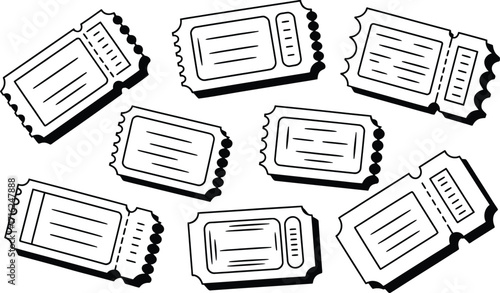 A Collection of Hand-Drawn Tickets on a White Background