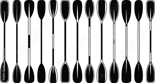 Collection of Diverse Kayak and Canoe Paddles in Black and White