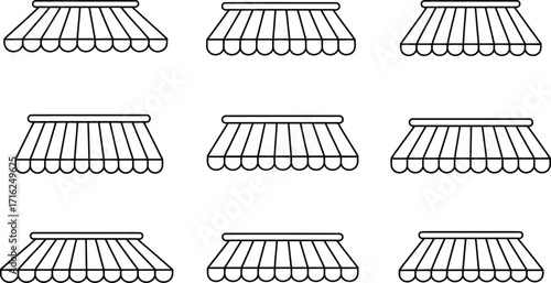 Nine Simple Line Art Awnings in a Grid Pattern