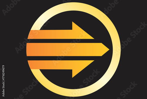 gold arrow in circle vector logo.