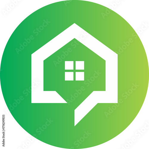 home icon on a green background on green house environment logo