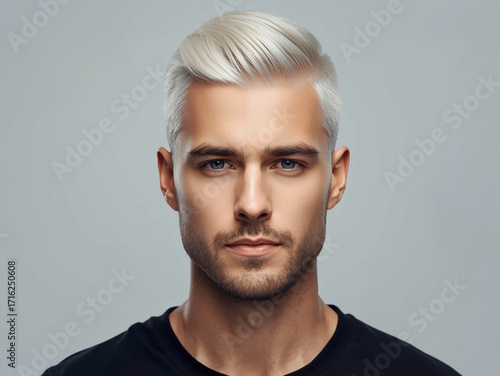 Barbershop model with stylish white haircut