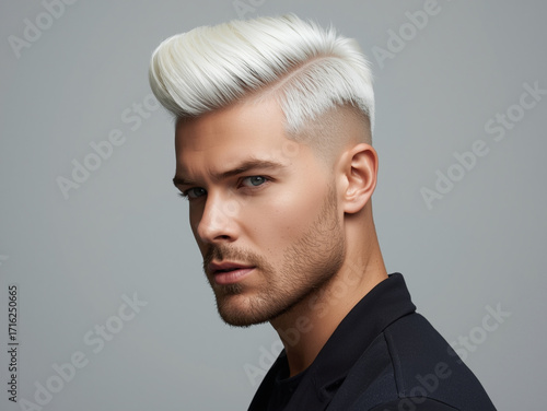 Barbershop model with stylish white haircut