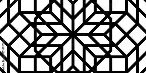 Abstract geometric pattern with interlocking black lines forming a grid-like structure. The background features a gradient transitioning
