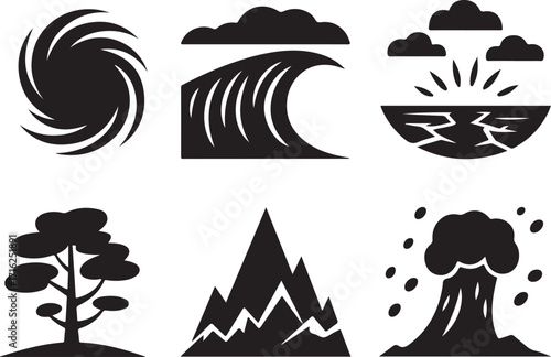 Natural disaster icons danger warning symbols set