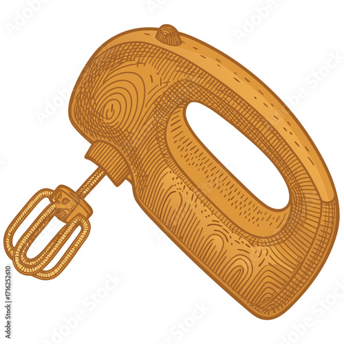 Hand mixer illustration in vintage style with wood texture  