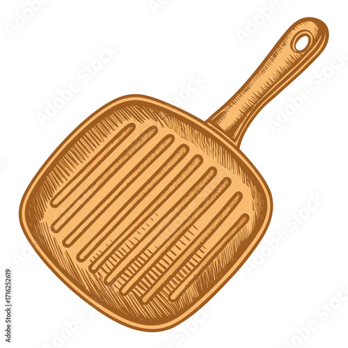 Grilled cooking pan with handle in vintage style design  