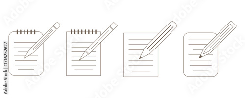Edit and Pencil Icons Set. Line Drawing, Writing, and Note Symbols on Transparent Background.