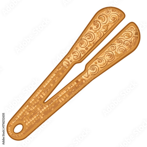 Kitchen scissors with decorative design in golden color  