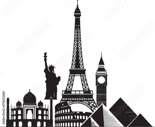 Iconic world landmarks collage for travel inspiration