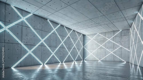 Wallpaper Mural modern concrete room with neon lights Torontodigital.ca