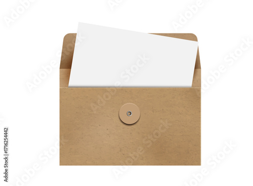 Vintage brown kraft textured paper envelope with empty white paper