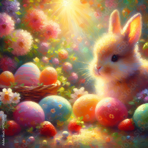 easter bunny with easter eggs