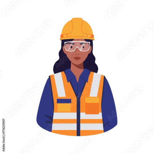 Black woman construction worker wearing helmet and safety glasses  