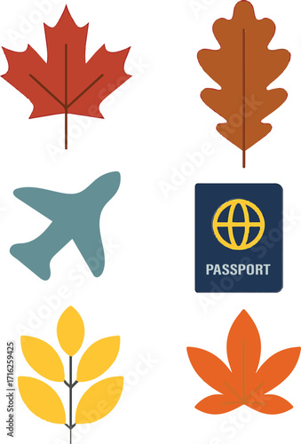 Autumn season leaves vector set with colorful fall foliage