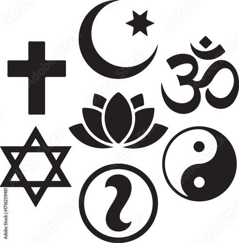 Diverse spiritual symbols united, unity, diversity, peace