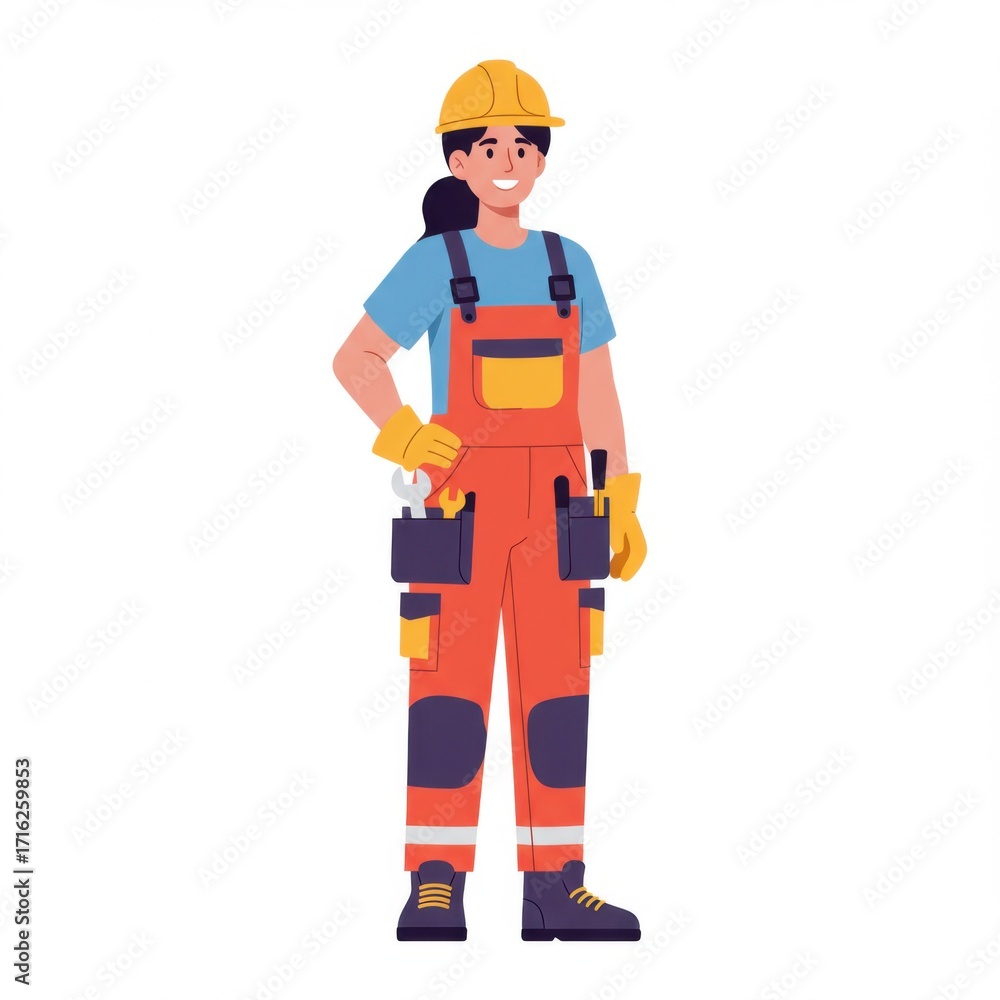 Fototapeta premium Young woman construction worker standing confidently in safety gear 