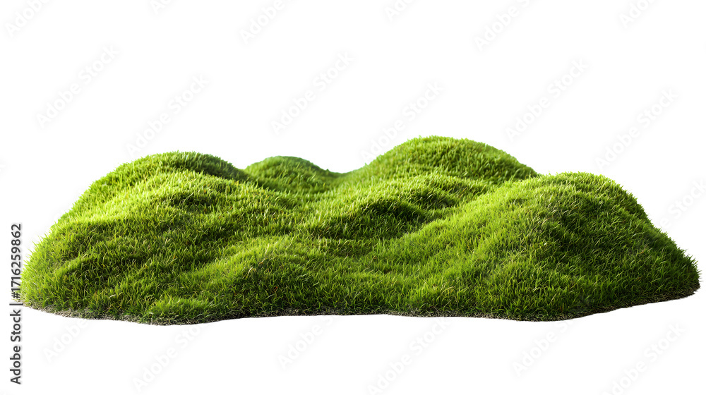 Fototapeta premium Lush green mossy hillock with textured surface isolated on transparent background