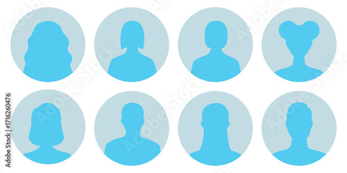 Men and women avatars set. Male and female silhouettes abstract people. User profiles badges. default headshots, blank photo placeholder, vector illustration.
