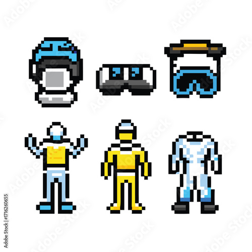 Virtual Reality 8-Bit Pixel Art Icon Set. 6 Retro VR and Metaverse Sprites