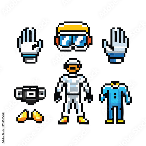VR Devices 8-Bit Pixel Art Icon Set. Collection of 6 Future Tech Sprites