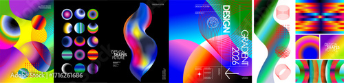 Abstract gradient background with fluid shapes, modern vector design, pattern, spheres, future, space, collage, holographic waves, trendy digital art for poster, web, and futuristic branding.

