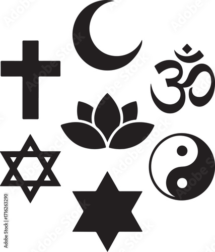 Diverse global faith and harmony symbols collection