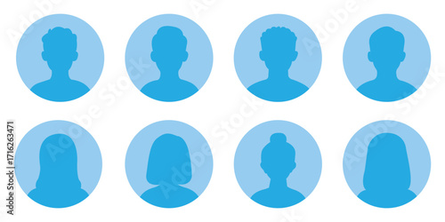 Men and women avatars set. Male and female silhouettes abstract people. User profiles badges. default headshots, blank photo placeholder, vector illustration.