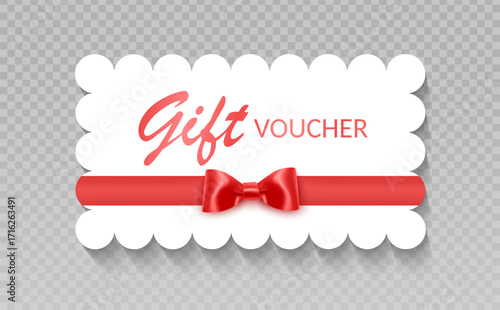 Gift Card or Gift voucher with Red Ribbon and Bow Vector format
