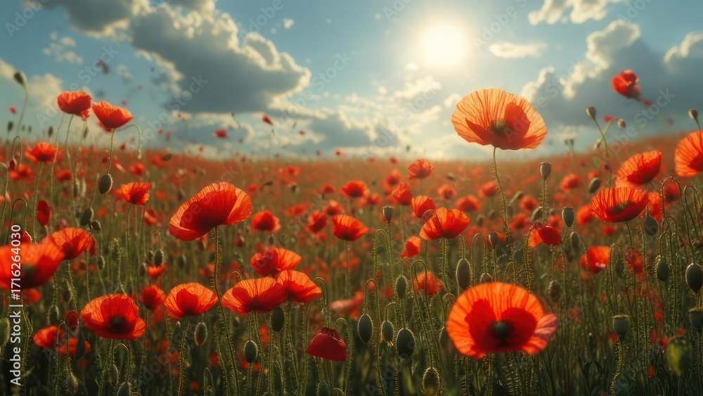 Obraz premium Poppy field under sunny sky