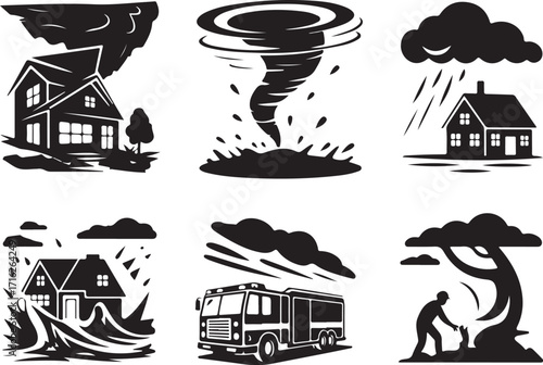 Natural disaster icons protect homes and communities