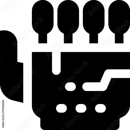 robotic hand glyph icon. Strong and solid vector icon for websites, mobile interfaces, presentations, and visual branding. High quality and easy to edit.