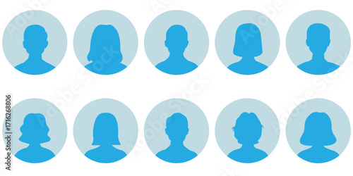 Men and women avatars set. Male and female silhouettes abstract people. User profiles badges. default headshots, blank photo placeholder, vector illustration.
