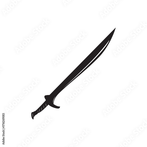 Classic sword silhouette. Vintage saber profile for logos, gaming, and themed designs.