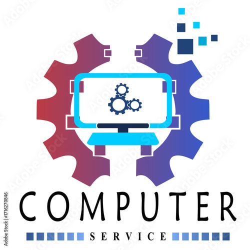 Vektor Stok Computer Service Repair Logo Icon