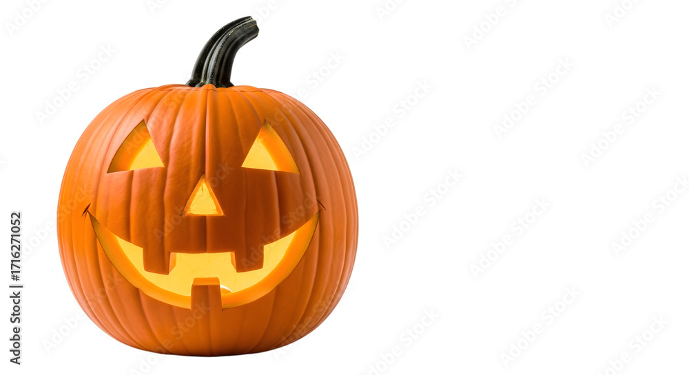Fototapeta premium Carved halloween pumpkin jackolantern isolated on transparent background