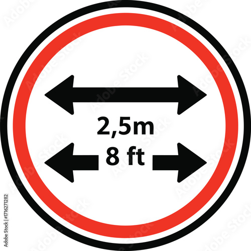 Road sign indicating a width restriction of 2.5 meters or 8 feet.